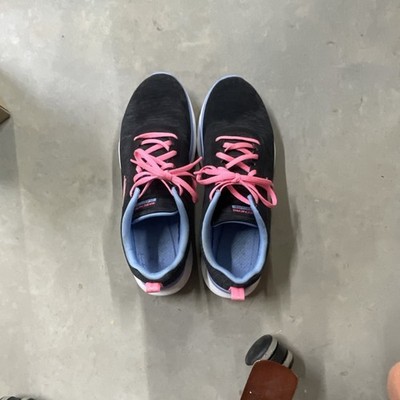 Women s SKECHERS Flex-Lite Sneaker Black, Pink, Light Blue, White Lace Up Logo