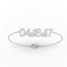 0.75 Ct Round Lab Grown Diamond Pavé Custom Date Bracelet 18k White Gold