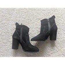 Steve Madden Black Riddock Suede Leather Ankle Boots Sz 6.5