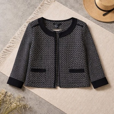 Sandro L petite black tweed bracelet 3/4 sleeve jacket