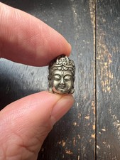 White Bronze Buddha Head Bead, 11x15mm, Handmade Tibetan-Style Metal Spacer Bea