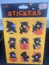 Vintage Stickers Halloween Black Cat Jack O Lantern Pumpkin Gibson NIP 6 Sheets