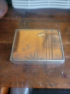 1 c.1940 Japanese Silver and Copper Overlay Trinket Box, mahogany?
