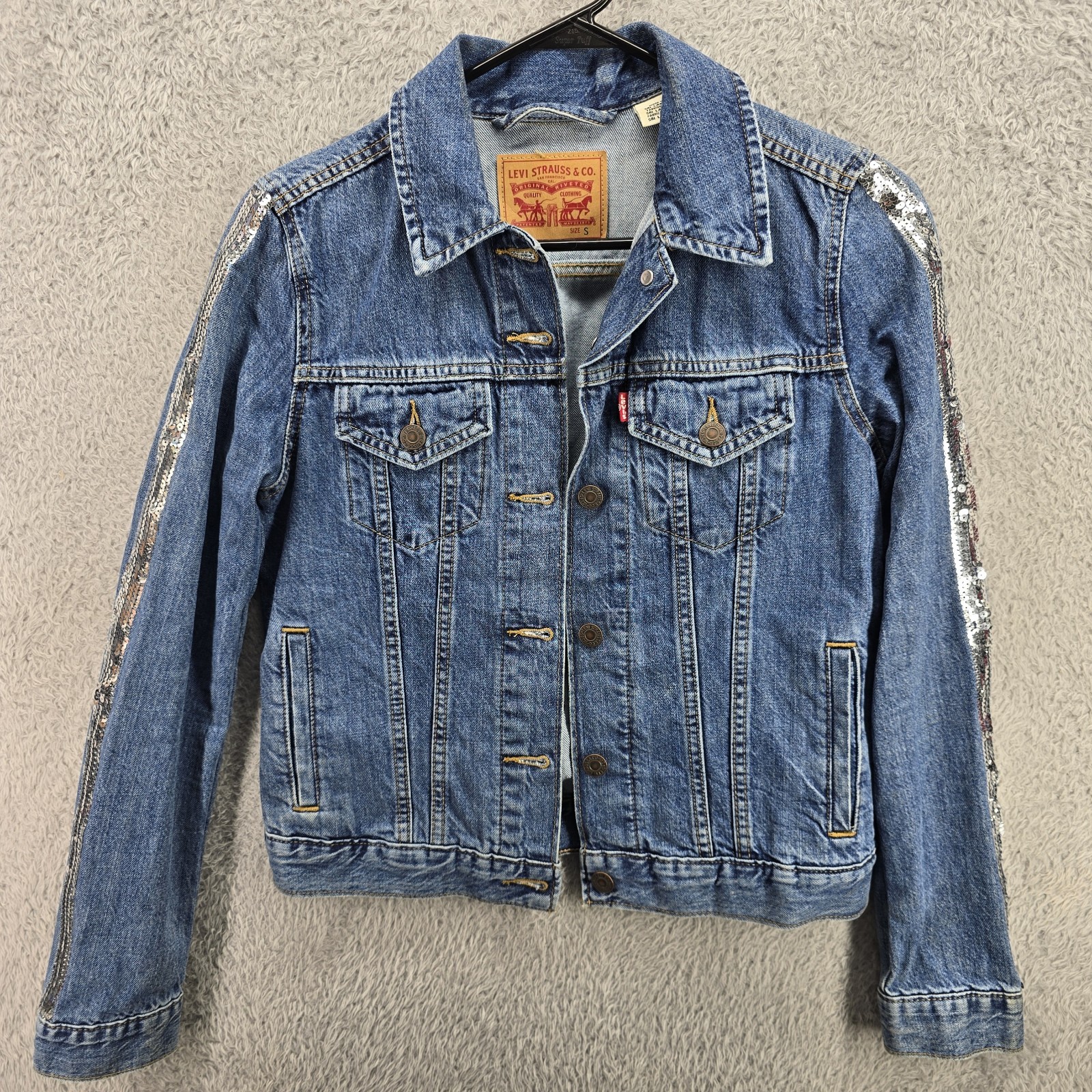 Levis Sequin Jacket Womens Small Silver Sequin Lo… - image 5