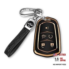 For Cadillac Key Fob Cover with Keychain TPU Protector Suitable for Black