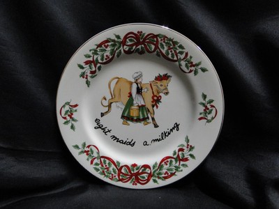 Centurion Ribbon Holly, Red Ribbon: ''8 Maids A-Milking'' Salad Plate, 7 1/2''