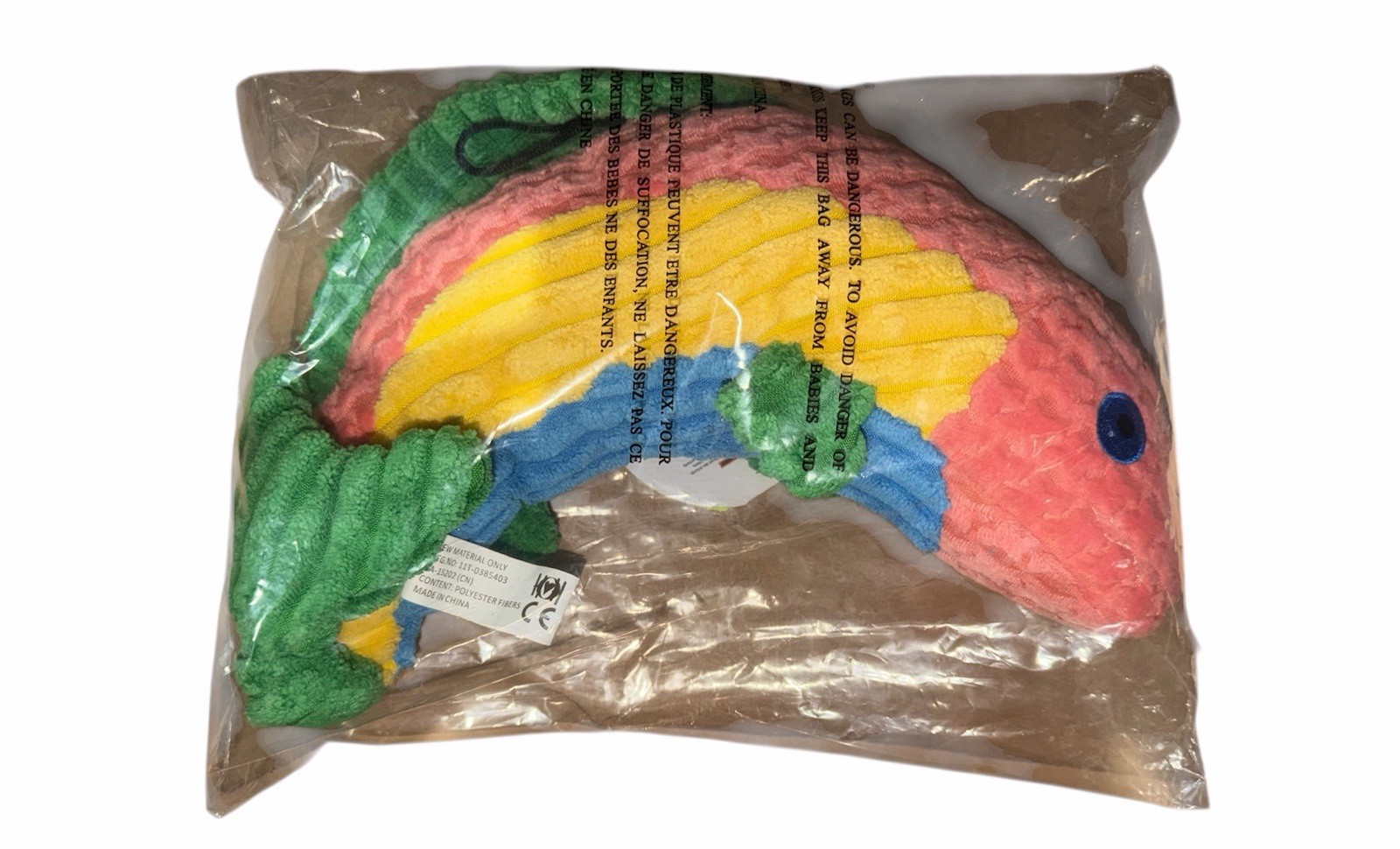 HuggleHounds Raucous Rainbow Trout Knottie Tough Squeaky Plush Dog Toy