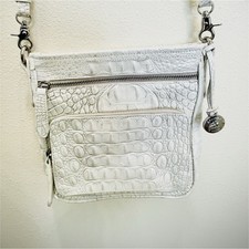 Brahmin White Croc Embossed Leather Shoulder Bag Gold Hardware Charm