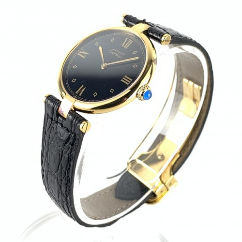 Cartier W100115402 Must Vend me Boys 29mm Roman Index quadrante nero pelle... - Foto 2 di 10
