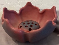Van Briggle Colorado Springs Art Pottery Flower Bowl + Frog Matte Mulberry/Blue