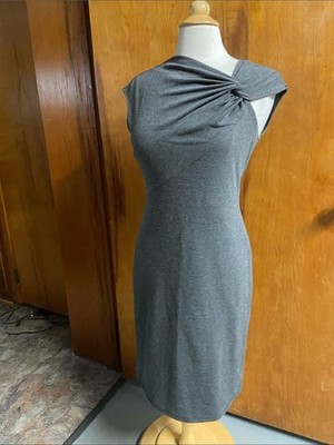KRISTEN DAVIS Flattering fitted twist shoulder dress MED Gray Stretch