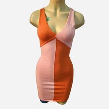 Princess Polly Colorblock Knit Mini Dress Pink Orange S/M Bodycon