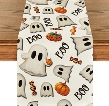 13x72 Inch Beige Ghost Pumpkin Table Runner 210 GSM Halloween Fall Decor Kitchen
