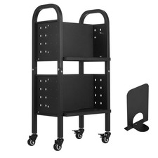 2-Tier Rolling Book Cart Double Sided L-Shaped Shelves Book Truck in Black