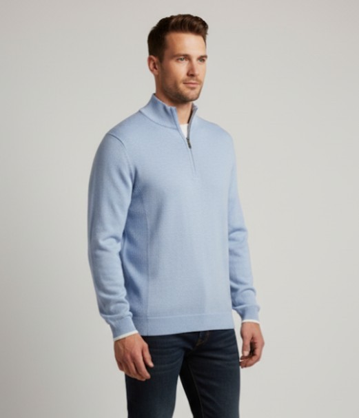 NWT Alashan Men's Cotton Cashmere Quarter Zip Blue Lightweight Sweater Size XL