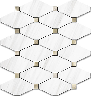 1 Sheet Peel and Stick Dolomite Mosaic Tile, White Marble Look PVC Mixed Metal G