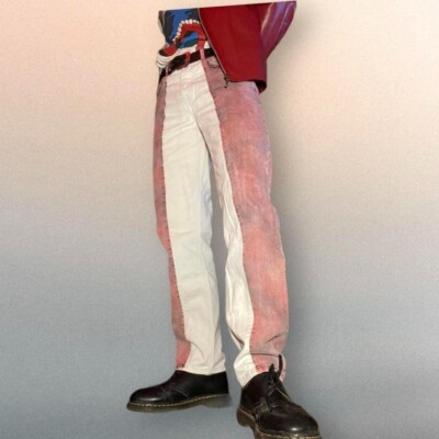-Mens custom fabric painted two tone jeans