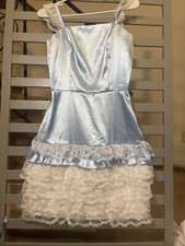 Vintage Sleeveless Blue Silk Ruffled Mini Dress Unbranded