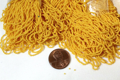 Rare Antique Micro Seed Beads-18/0 Golden Mustard Yellow Hanks Greasy Finish