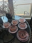 Anchor Hocking Queen Mary Cups & Saucers Set PINK Cups 3.875"x2.25" Saucers 6"