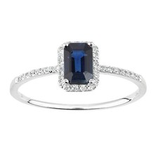 18ct White Gold Octagon Sapphire and 0.10ct Diamond Cluster Ring By Naava