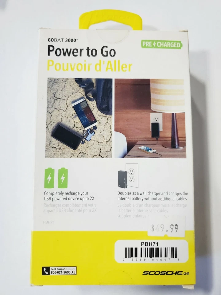 Cargador portátil Scosche GoBAT 3000 Power To Go 3000 mAh 2 baterías + cargador de pared Foto 2 de 2