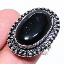 Black Onyx Gemstone Handmade 925 Sterling Silver Jewelry Ring Size 9 US 
