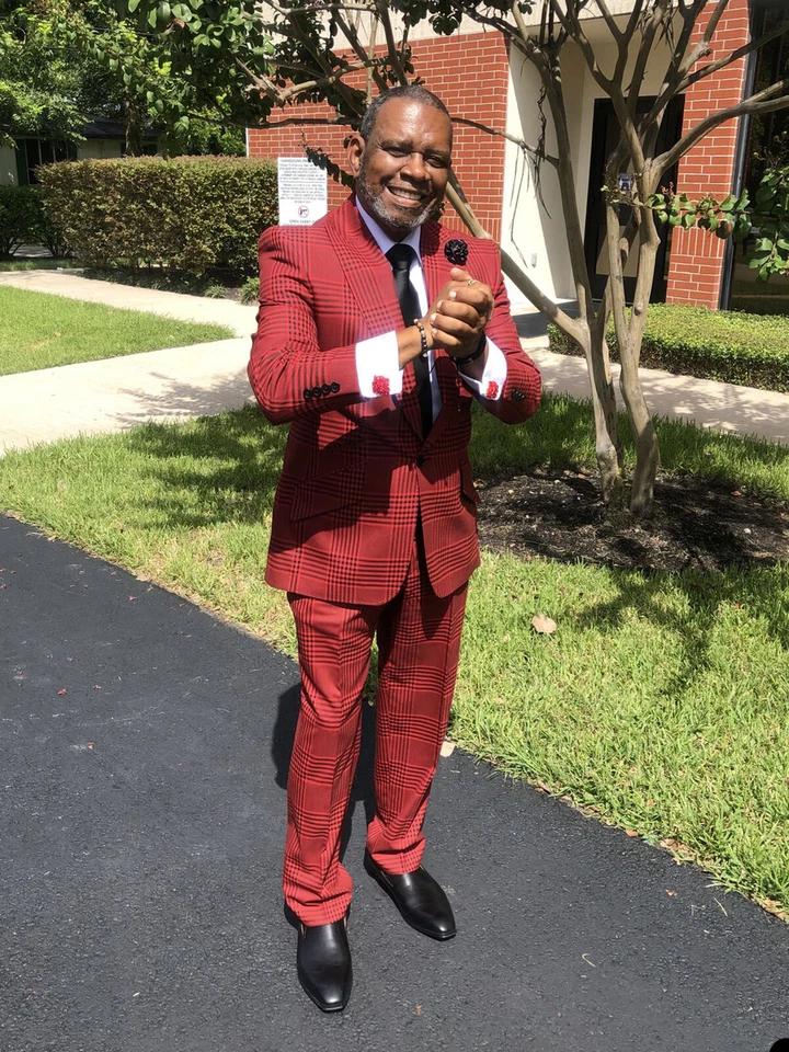 Красные мужские костюмы Houndstooth широкий пик лацкан бизнес официальный свадьбы смокинги на заказ - Изображение 2 из 4