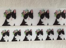 Cat Black white pink floral tiara Grosgrain ribbon yard 5/8" 7/8"