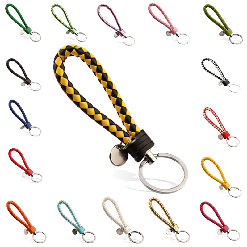 Multicolor PU Leather Woven Rope keychain Car Key Holder Handbag Diy