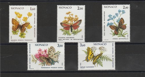 1984 MONACO FAUNA  FARFALLE 5 VAL MNH MF57329