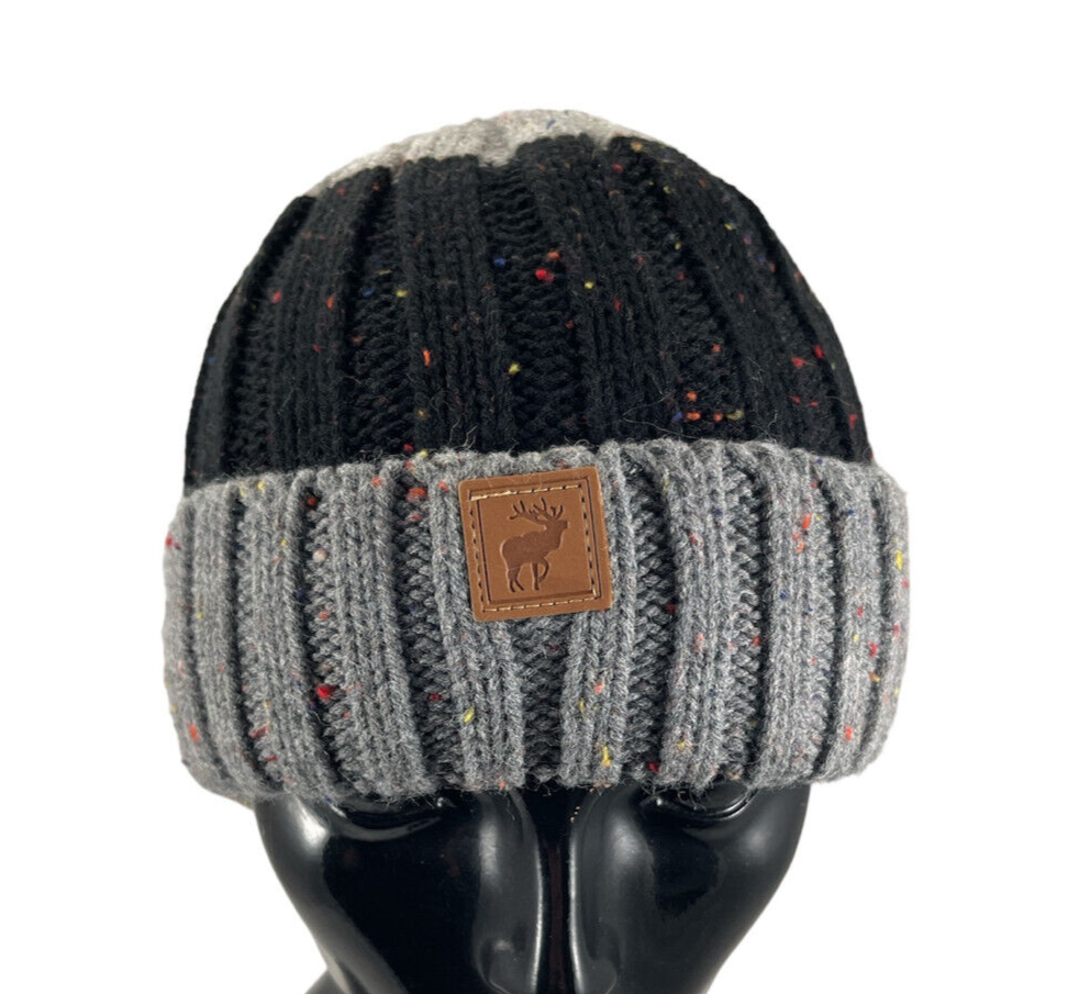 Wonder Nation Black Gray Red Stripe Knit Winter Beanie for Adults One Size-image