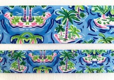 Palm beach islands Grosgrain palm leaves trees ribbon 7/8" 1.5" blue pink green
