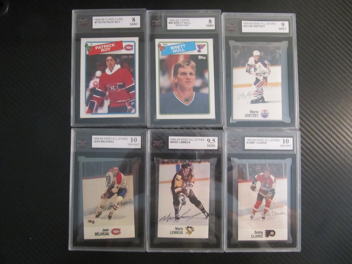KSA Graded Cards. $30 EACH. Hull RC, Roy, Gretzky, Lemieux, Beliveau, Clarke