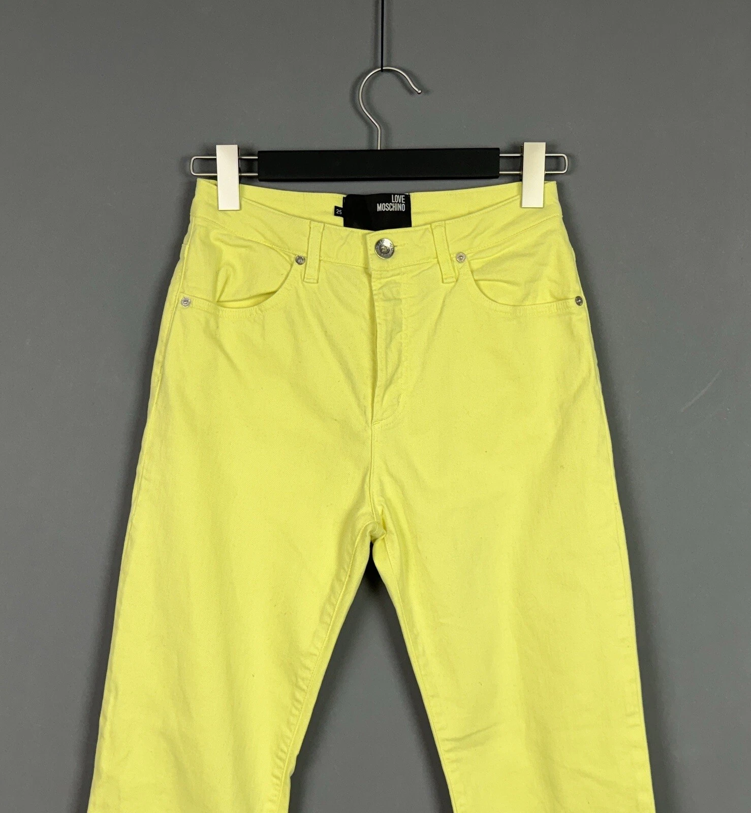 Pantalone donna LOVE MOSCHINO giallo ricamato cuore dritto taglia W 25