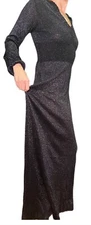Wenjilli Vintage 1970s Long Black Metallic Dress 15/16 (Size May Be Smaller)