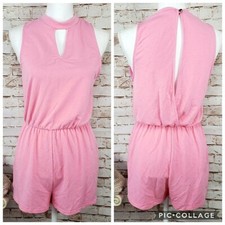 Everly Size Small Pink Romper Keyhole Mock Neck Open Slit Back Sleeveless EUC