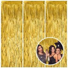 3-Pack Gold Foil Fringe Curtain Tinsel Streamer Birthday Party Backdrop