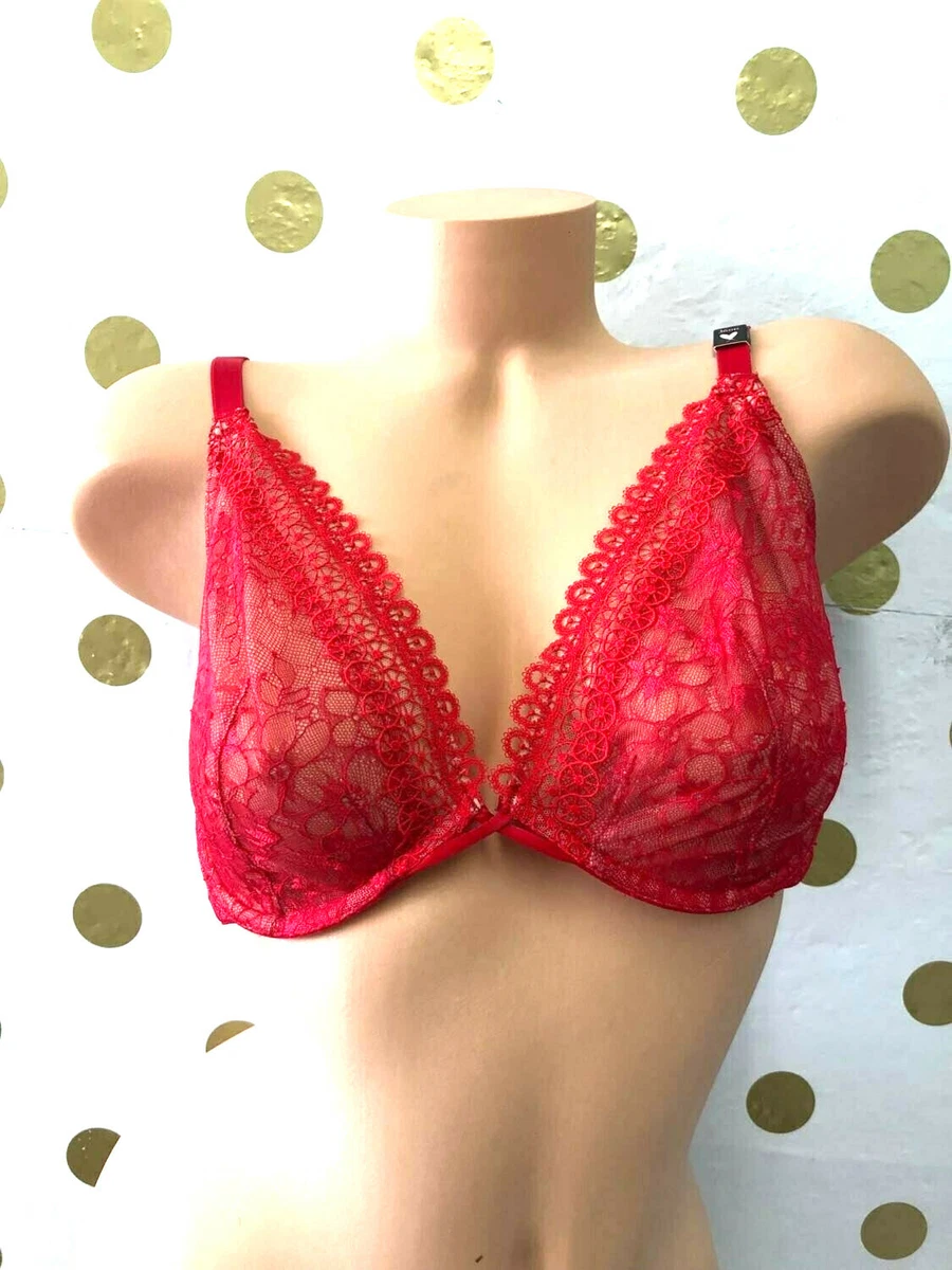 Victoria's Secrets Very Sexy Wicked Unlined Plunge Bra Red Lace 36DD, 36DDD  NWT