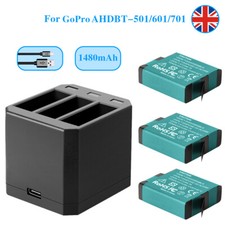 3x Batteria AHDBT-501 601 701 per GoPro Hero 5 Hero 7 Hero 6 Nero + Caricatore USB