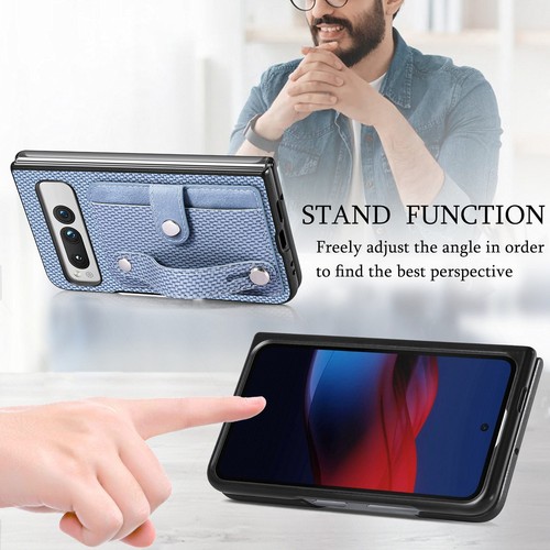 For Google Pixel Fold Card Holder Case Carbon Fiber Leather Stand Phone Cover - Picture 3 of 17