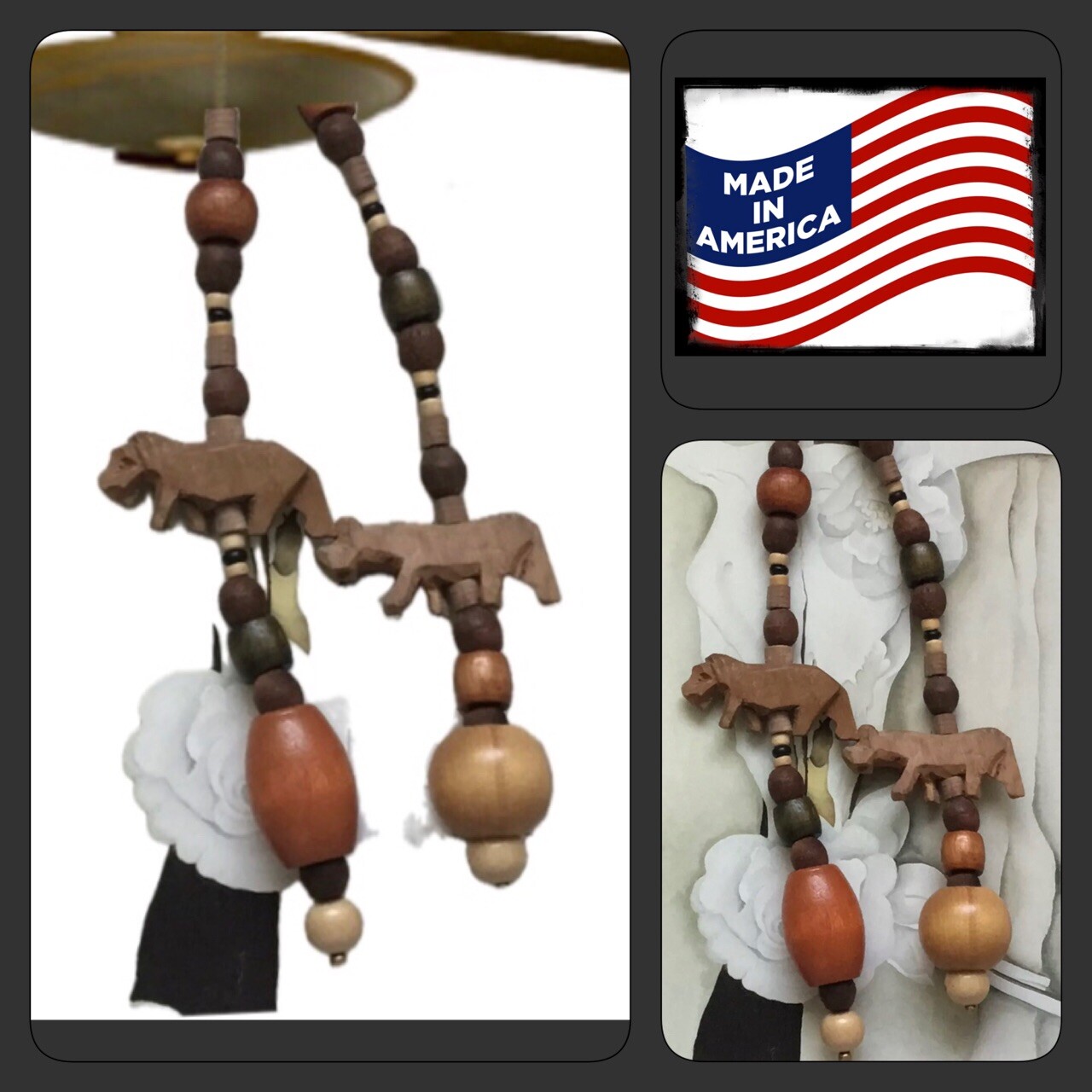 Decorative Wooden Ceiling Fan Pull Chain Extension with Animal Ornaments for Light Switch-image