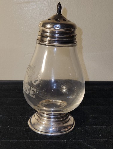 Vin Frank M Whiting Sterling Silver Etched Glass Grated Cheese Shaker 5.75" x 3" - Picture 3 of 13