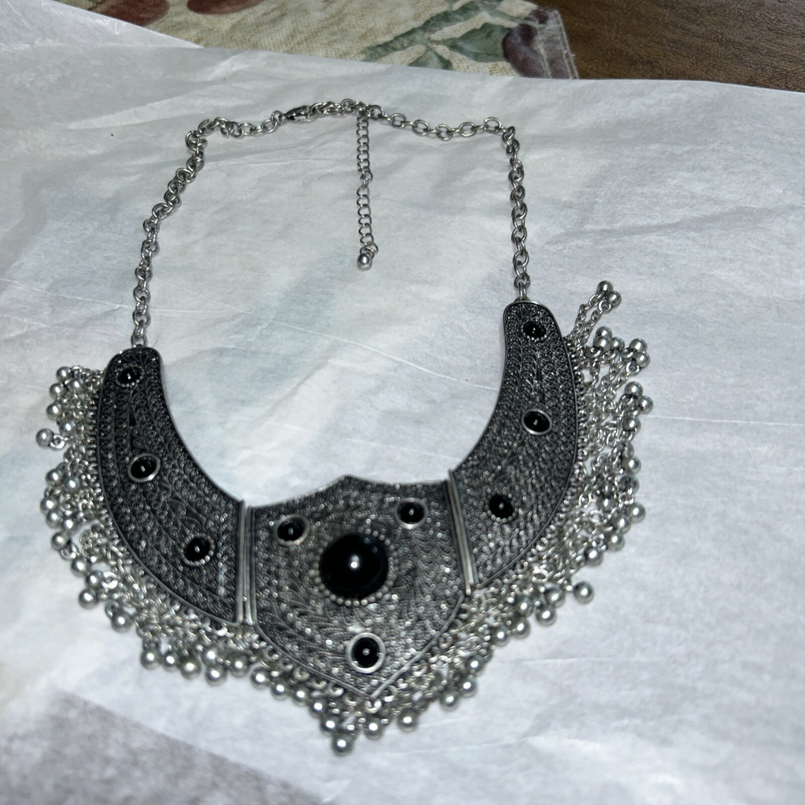 Statement Necklace Collar Hinged Design 16" Silve… - image 1