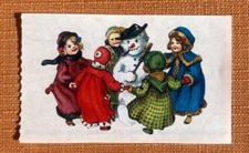 2 Gifted Line John Grossman Stickers Victorian Snowman Children Christmas VTG