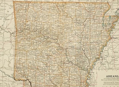 1903 ANTIKE KARTE ARKANSAS LINCOLN ZEICHNETE BRADLEY ASHLEY KLEINE FELSGIRLANDE