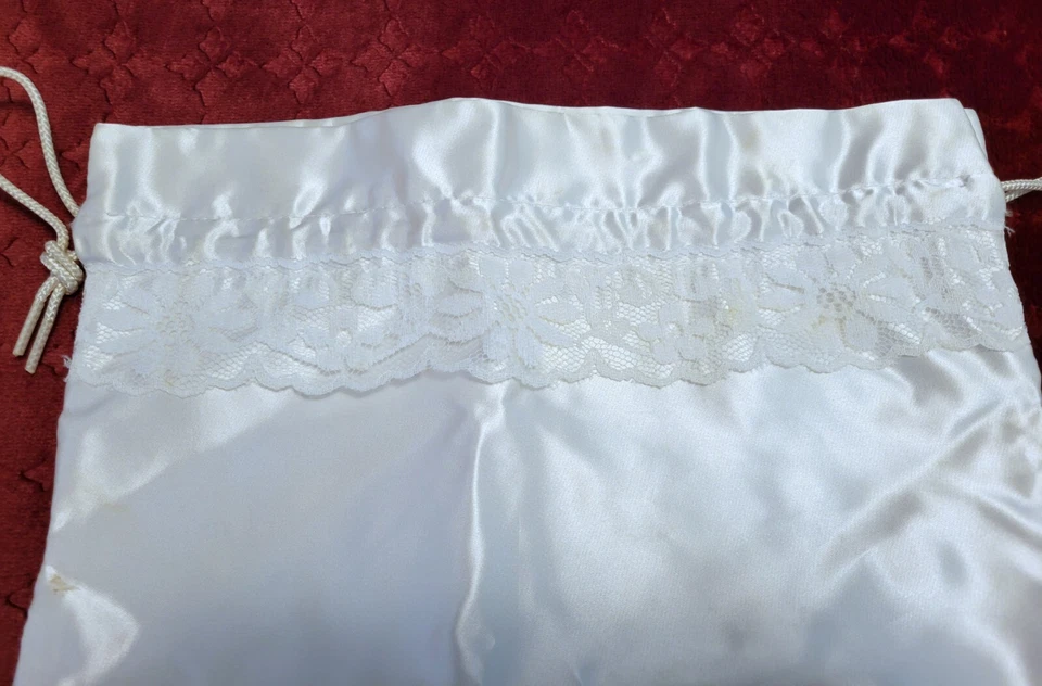 Bolso Vintage Blanco Satinado Encaje Cordón Nupcial Boda Ocasión Especial 13"x 11" Foto 3 de 4