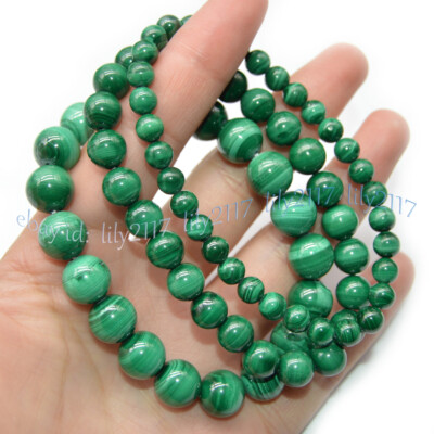Natural Green Malachite Genuine Round Gems Beads Stretch Bracelet 7.5'' 4-10mm