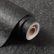 Kitico 17" x 118" Black Silk Wallpaper Peel and Stick, 17.7" x 118",