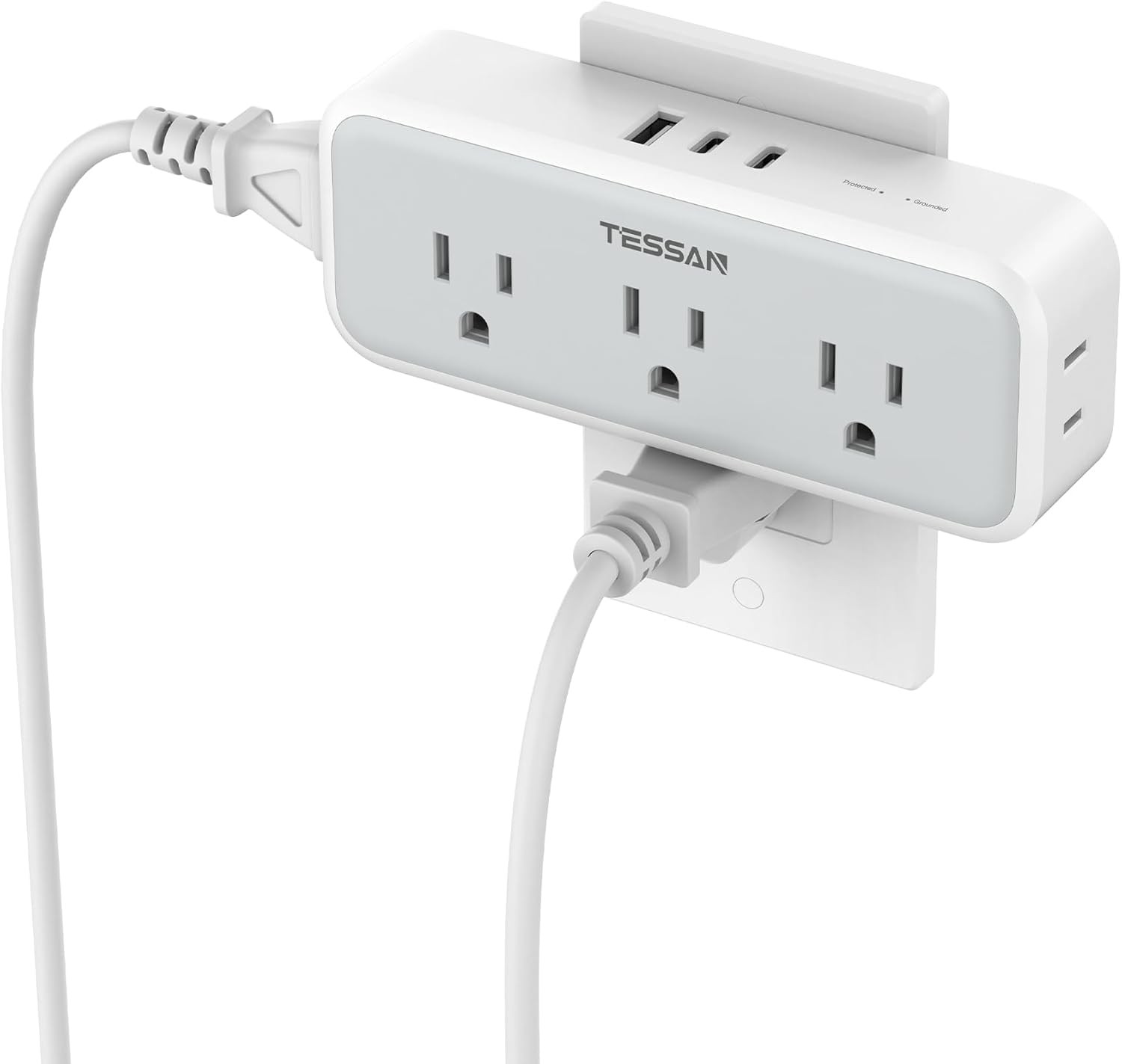 TESSAN Multiple Plug Surge Protector with 5 Outlets and 3 USB (2 USB C) for Home